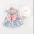 2pcs Floral Print Bowknot Sleeveless Baby Dress & Hat Set